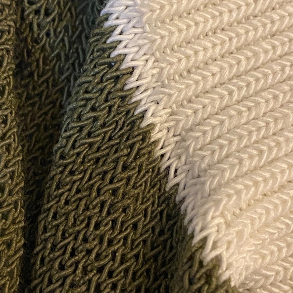 Madewell Loose Knit Crewneck Striped Sweater Ivory/Olive Green Sz Small - Picture 11 of 14